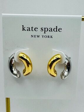 Kate Spade Interlock Crystal Open Huggie Hoop Earrings in Two Tone